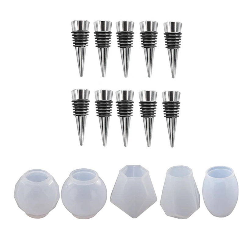 5 Pcs Geometric Spherical Bottle Stopper Silicone Molds with 10 Stoppers