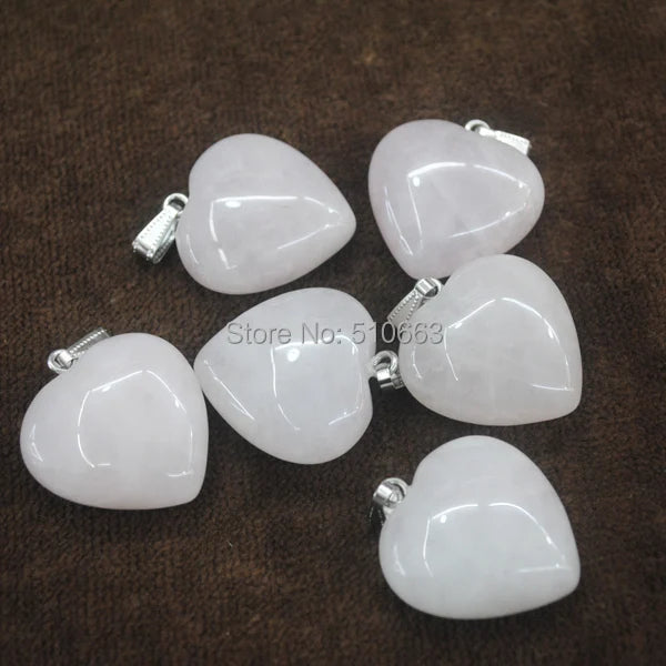 5Pcs Natural Rose Quartz Big Heart Stone Pendant Charms 30mm for Necklace
