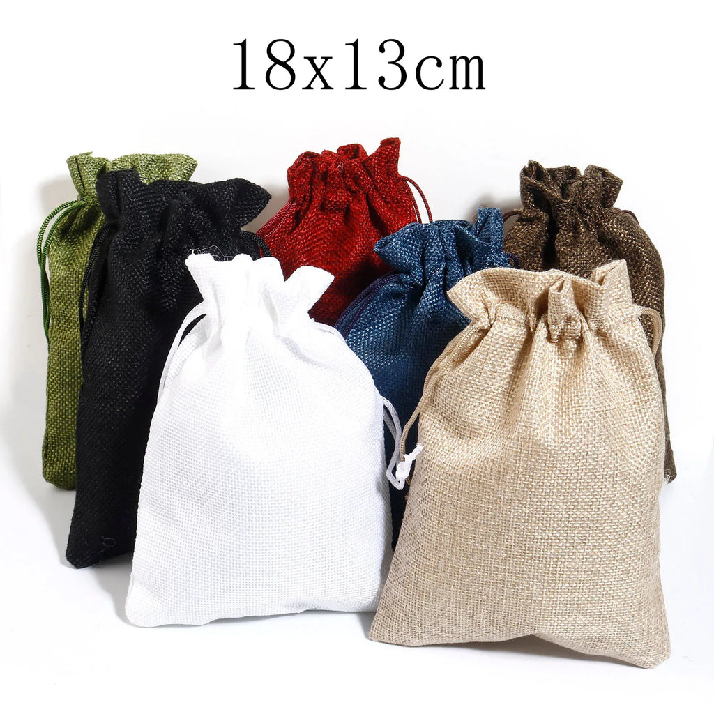 5 Piece Polyester Linen Drawstring Bags For Gift Jewelry Storage