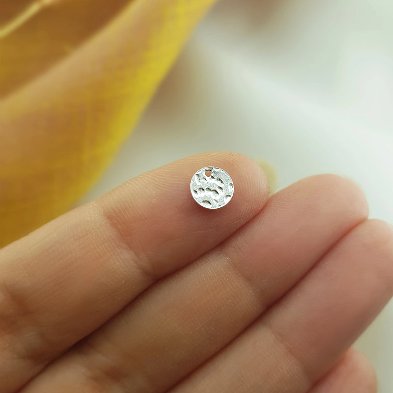 5 Pcs 6mm 925 Sterling Silver Round Disc Charms, Textured Disc, Supplies