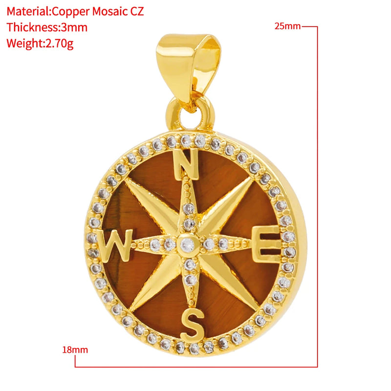Compass Tiger Eye Shell Necklace Accessories