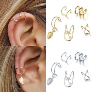 5-Piece Double C Cartilage U-shaped Ear Clip Set, No Ear Hole Earrings