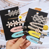 5pc Crystal Rhinestone Letter Pearl Hairpin Set Styling Accessory