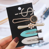5pc Crystal Rhinestone Letter Pearl Hairpin Set Styling Accessory