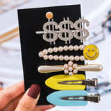 5pc Crystal Rhinestone Letter Pearl Hairpin Set Styling Accessory