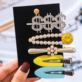 5pc Crystal Rhinestone Letter Pearl Hairpin Set Styling Accessory