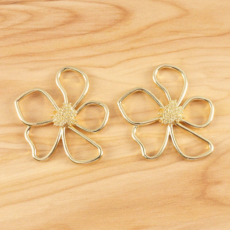 5pcs Hollow Flower Charms Pendants for DIY Earrings 37x42mm