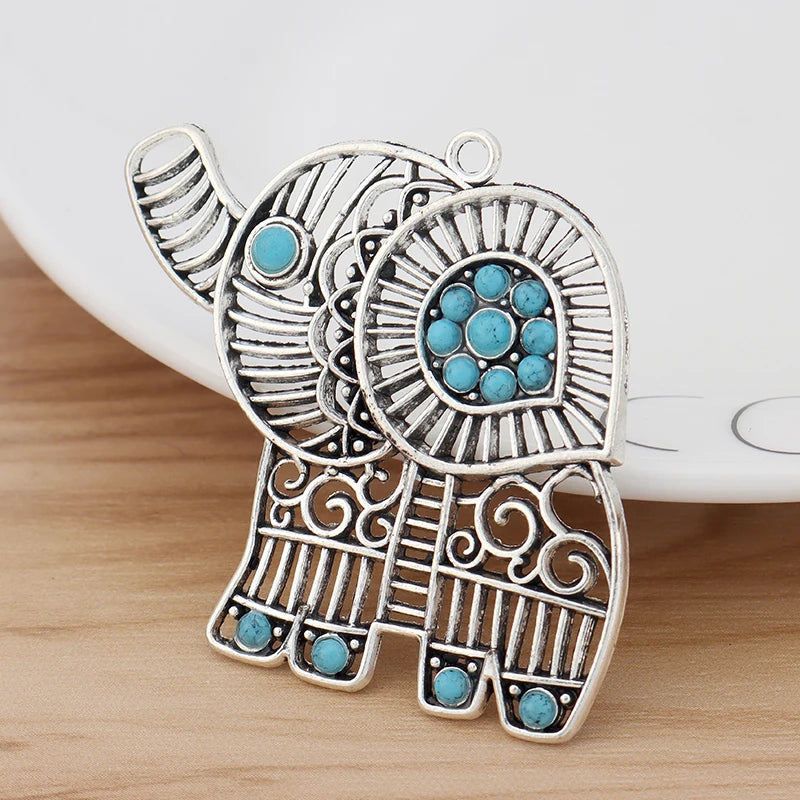 5Pcs Filigree Elephant Charms for DIY Necklace Making 54x52mm