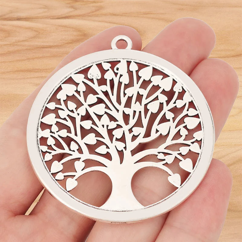 5 Large Hollow Life Tree Round Tibetan Silver Charms Pendant 58x53mm