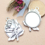 5 Pcs 30mm Alloy Rose Pendant Bases DIY Necklace Vintage Cabochon Jewelry Making