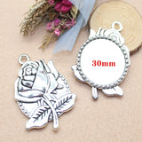 5 Pcs 30mm Alloy Rose Pendant Bases DIY Necklace Vintage Cabochon Jewelry Making