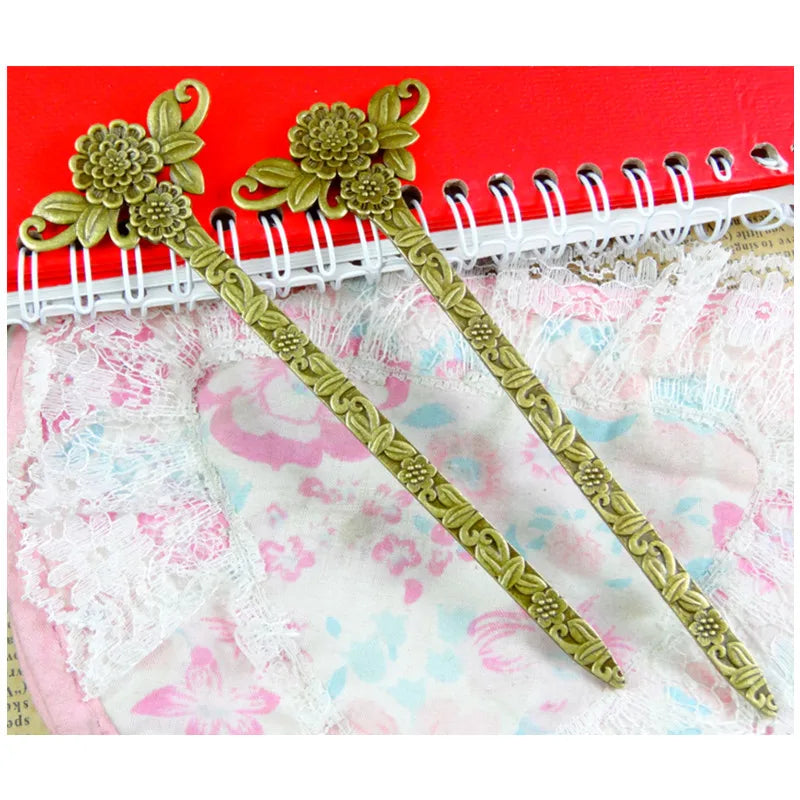 5Pcs 42.5*132MM Antique Flower Bookmark Charms Hairpin Pendant Findings