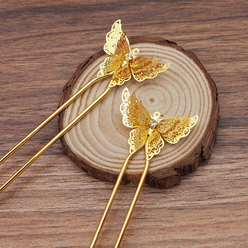 5 Copper Butterfly Hair Sticks Palace Hair Forks DIY Jewelry Findings