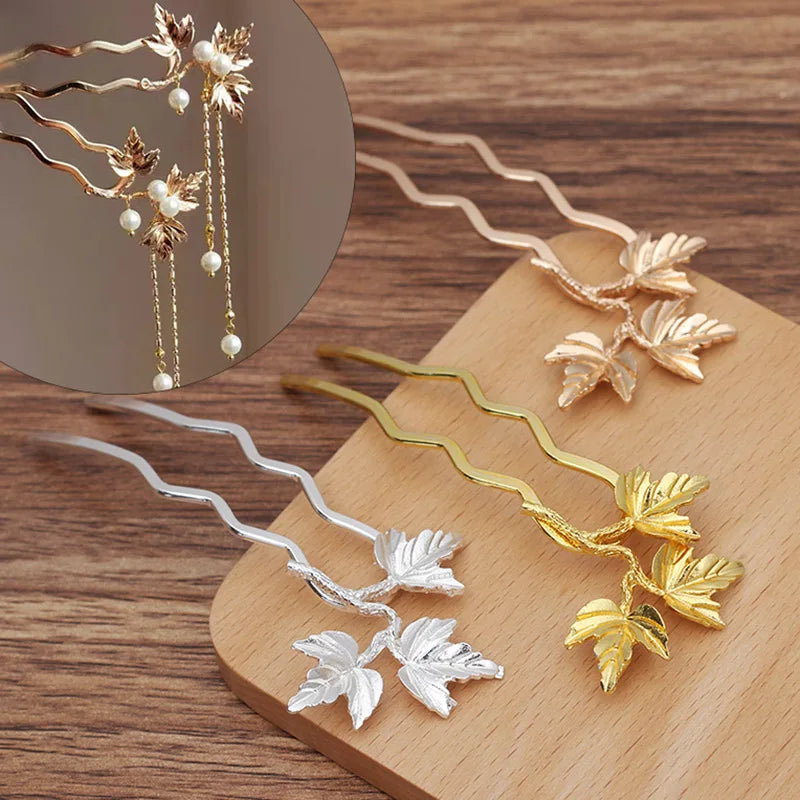 5 Metal Leaf Copper Hair Forks Hair Sticks Hairpins Headwear DIY Hair Accessorie