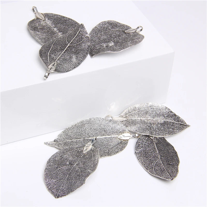 5 Real Leaves Pendants Hollow Leaf Charm Beads for DIY Jewelry Making