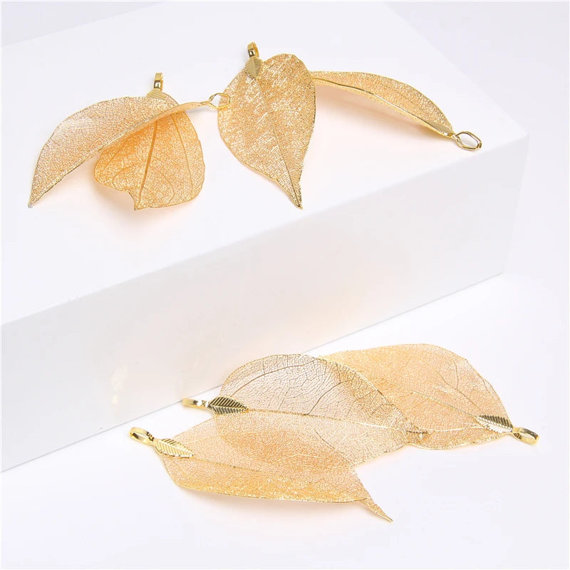 5 Pcs Rose Leaf Necklace Pendant Natural Eletroplant Charm DIY Jewelry Accessory