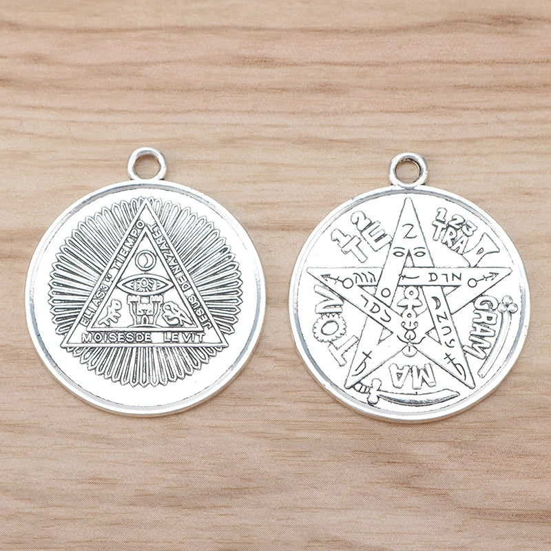 5 Silver Large Tetragrammaton Pentagram Pentacle Charms Pendants 35mm