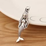 5-Piece Tibetan Silver 3D Mermaid Charms Pendants for Jewelry Making