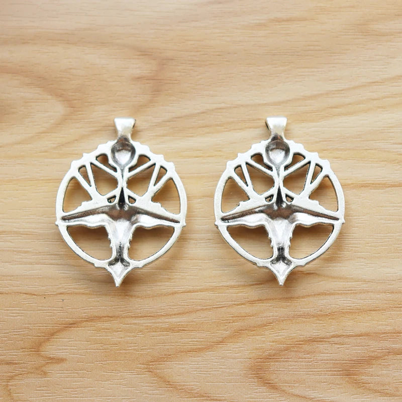5 Tibetan Silver Baphomet Devil Goat Head Charms 35x46mm