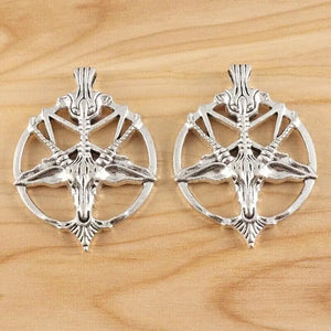 5 Tibetan Silver Baphomet Devil Goat Head Charms 35x46mm