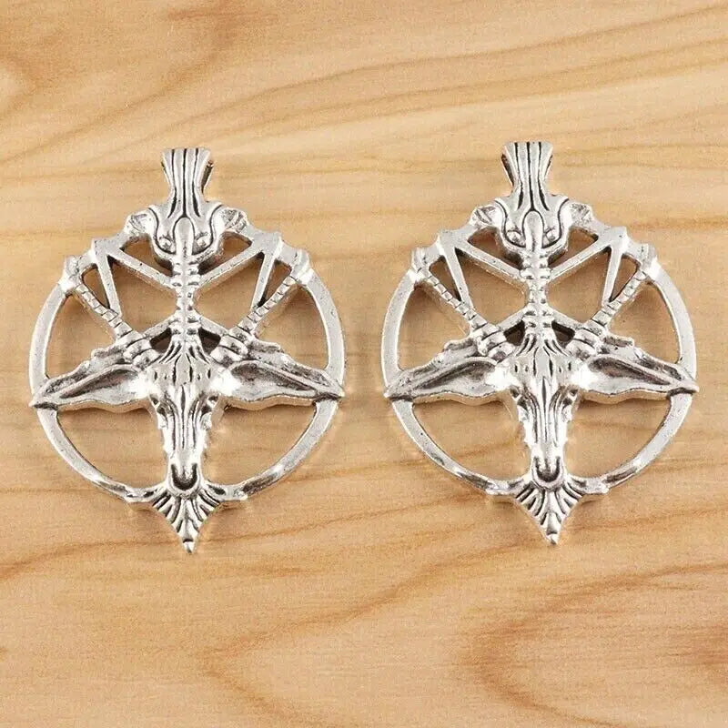 5 Tibetan Silver Baphomet Devil Goat Head Charms 35x46mm