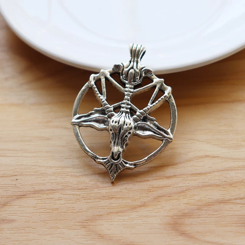 5 Tibetan Silver Baphomet Devil Goat Head Charms 35x46mm