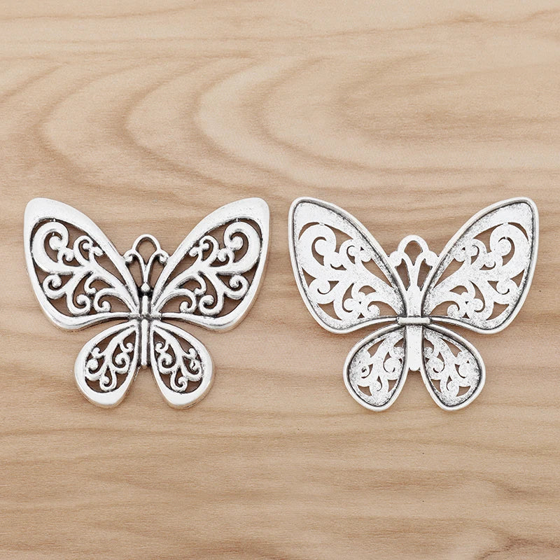 5 Tibetan Silver Large Butterfly Charms Pendants for DIY Necklace