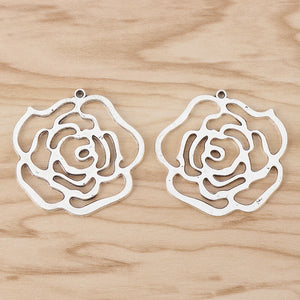 5 Tibetan Silver Rose Flower Charms for DIY Jewellery 48x47mm