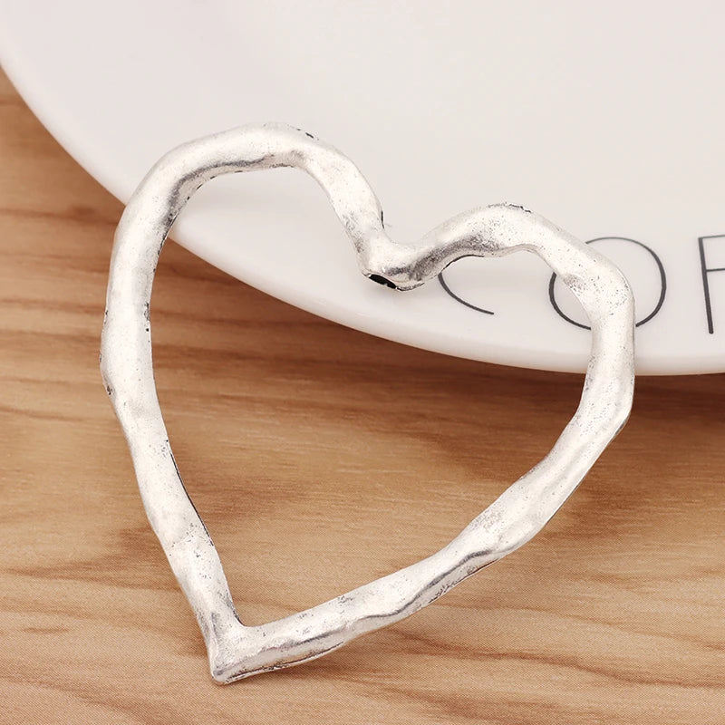 5 Tibetan Silver Large Hammered Hollow Heart Charms Pendants 57x57mm