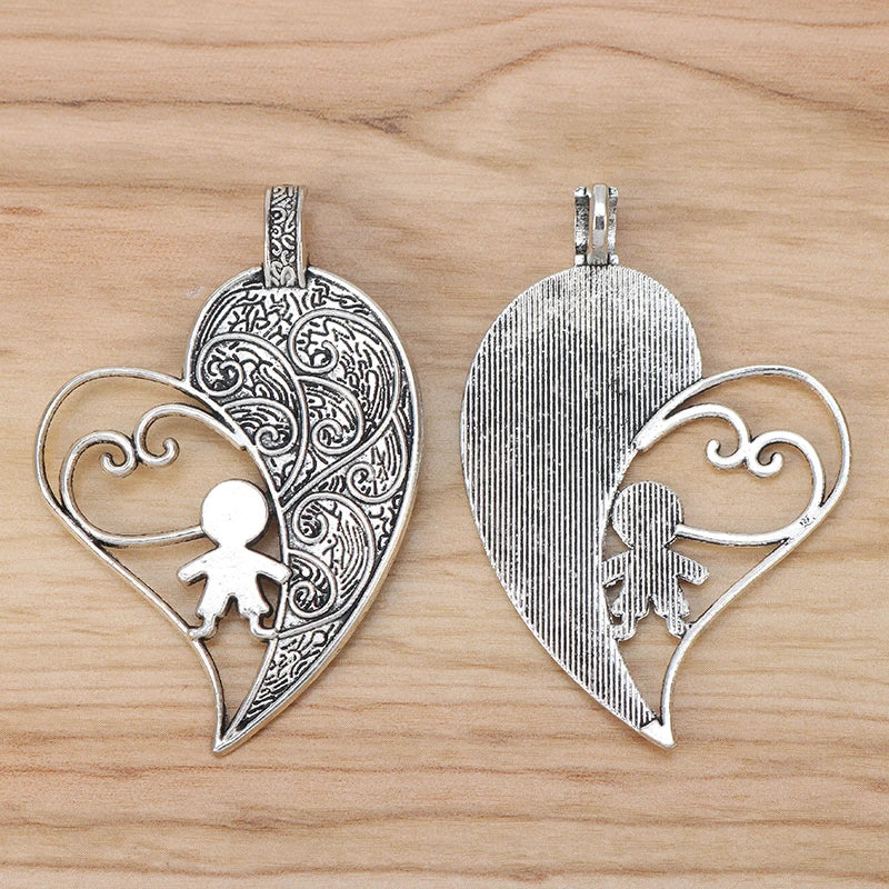 5 Tibetan Silver Large Hollow Heart Charms Pendants DIY Necklace Making 65x44mm