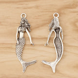 5 Tibetan Silver Mermaid Fish Charms Pendants 64x20mm