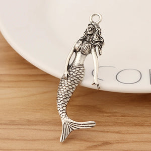 5 Tibetan Silver Mermaid Fish Charms Pendants 64x20mm