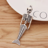 5 Tibetan Silver Large Mermaid Skeleton Skull Charms Pendants 73x18mm