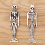 5 Tibetan Silver Large Mermaid Skeleton Skull Charms Pendants 73x18mm