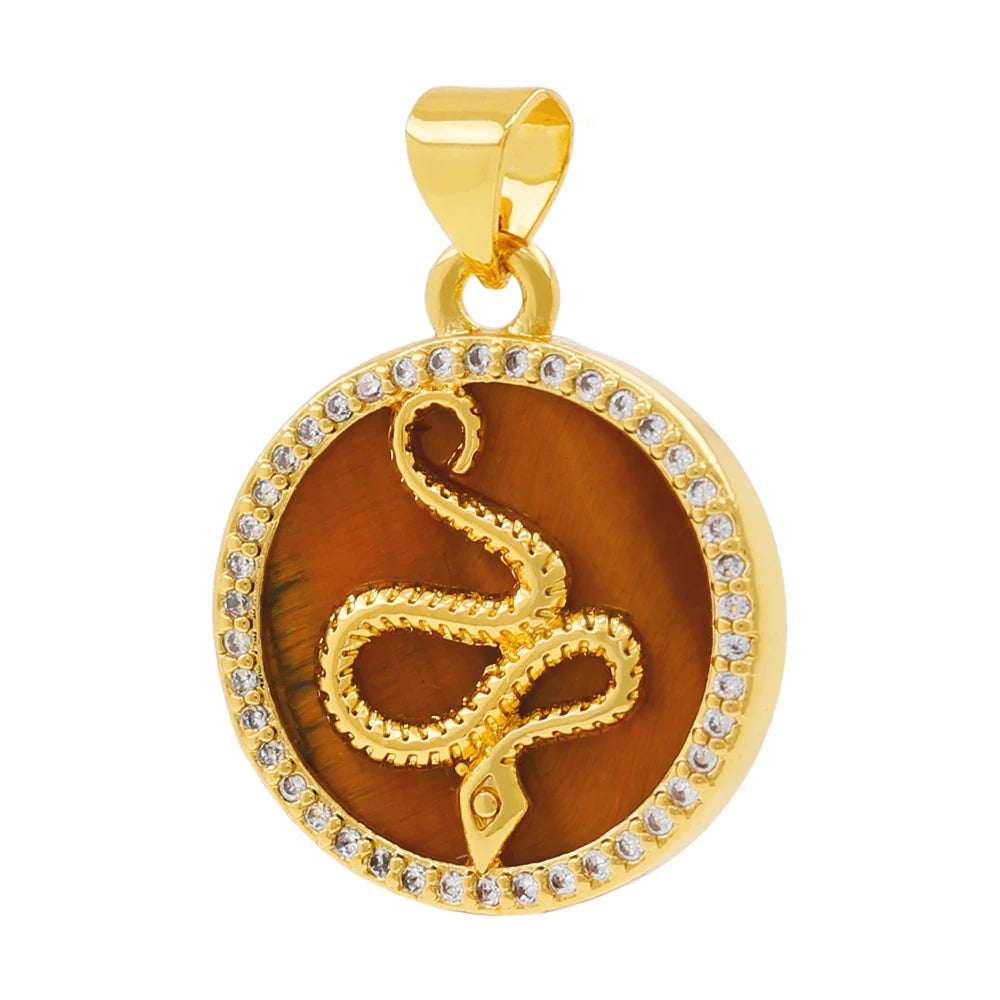 5 Pcs Natural Tiger Eye Agate Snake Round Accessories for Necklace Making