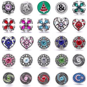 5 Xh7275 Flower Love Crystal Gemstone Snap Button DIY Bracelet