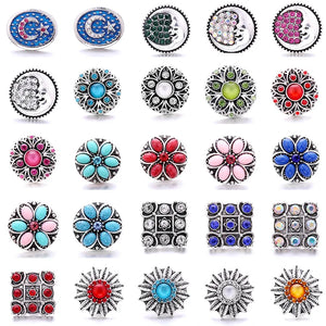 5Pcs Xh7300 Flower Moon Crystal 20mm Snap Button Jewelry Diy Bracelet