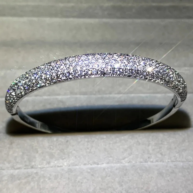 Sterling Silver Women Bracelet with Cubic Zircon Wedding Bangle