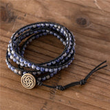Vintage Sodalite Beads Leather Wrap Bracelet Boho Stone Cuff