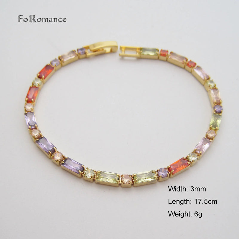 Yellow Plated Colorful CZ Stones Linked Bracelet