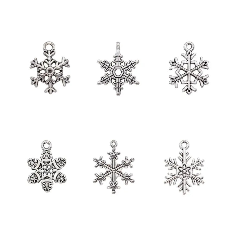 30pcs Christmas Snowflake Charms Metal Xmas Pendants Mix for DIY Making