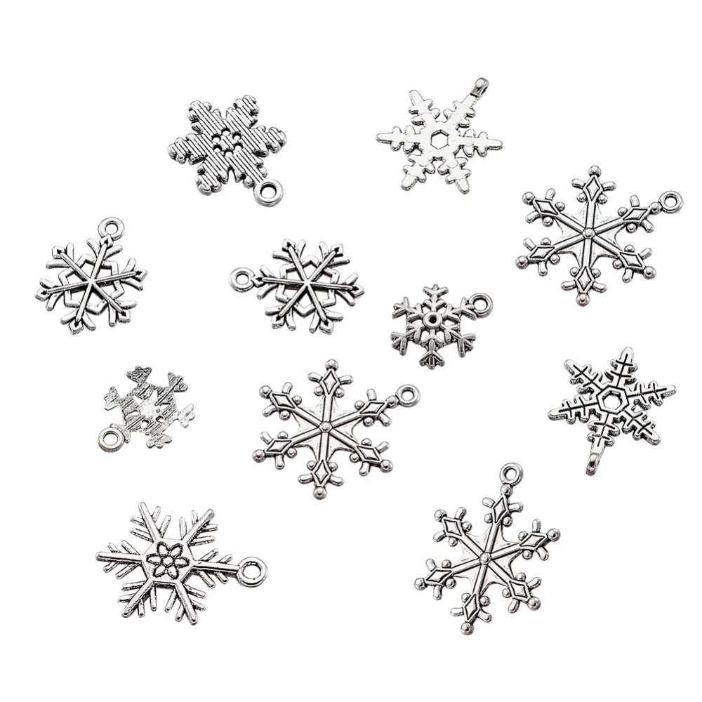 30pcs Christmas Snowflake Charms Metal Xmas Pendants Mix for DIY Making