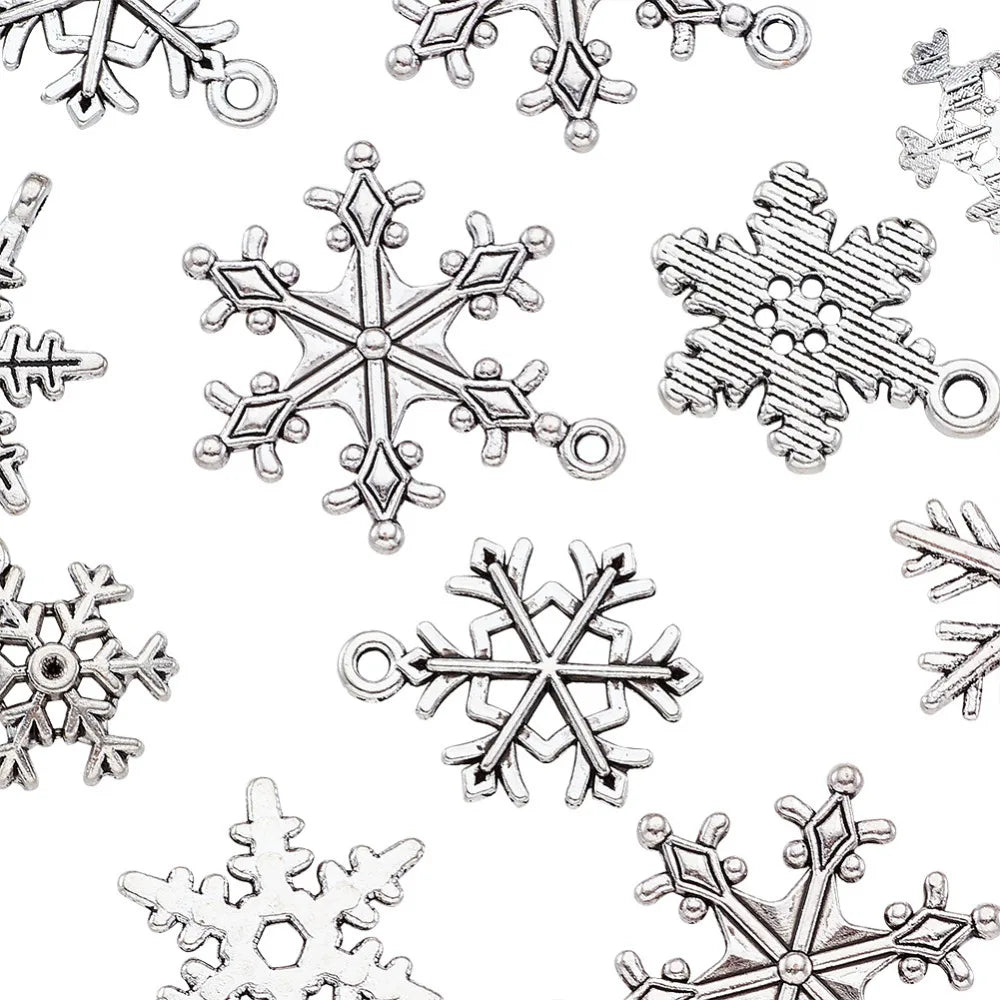30pcs Christmas Snowflake Charms Metal Xmas Pendants Mix for DIY Making