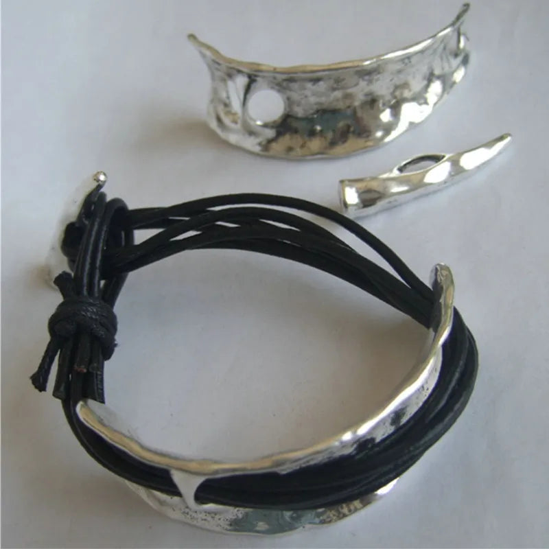 5 Sets Antique Silver Bangle Clasp Findings for Leather Cord Making