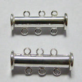 5 Silver Tone 3 Strand Clasp Magnetic Slide Clasps