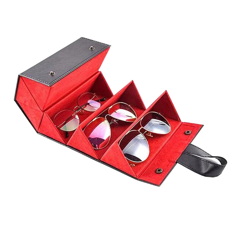 5 Slot Foldable Leather Eyewear Holder Display Organizer Case