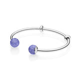 S925 Silver Bracelet with Logo Snake Chain Open Round Diamond Charm