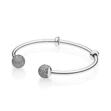 S925 Silver Bracelet with Logo Snake Chain Open Round Diamond Charm