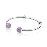 S925 Silver Bracelet with Logo Snake Chain Open Round Diamond Charm