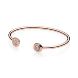 S925 Silver Bracelet with Logo Snake Chain Open Round Diamond Charm